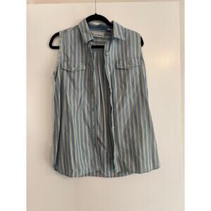 Vintage L.L. Bean Women’s Sleeveless Striped Button-Up Shirt (Made in Hong Kong)